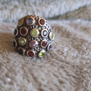 Vtg Sterling Silver Multicolor Gemstone India Ring